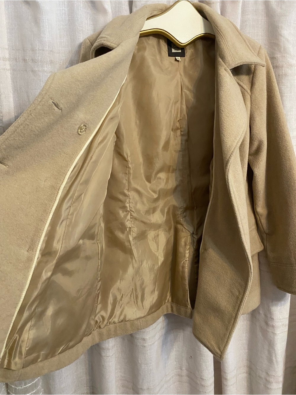 Old Navy Tan Italian Wool Blend Double-Breasted Pea Coat - Picture 3 of 10